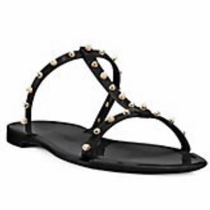 Stuart Weitzman MELLIE PEARLSTUD JELLY SLIDE SANDAL in BLACK—NWT